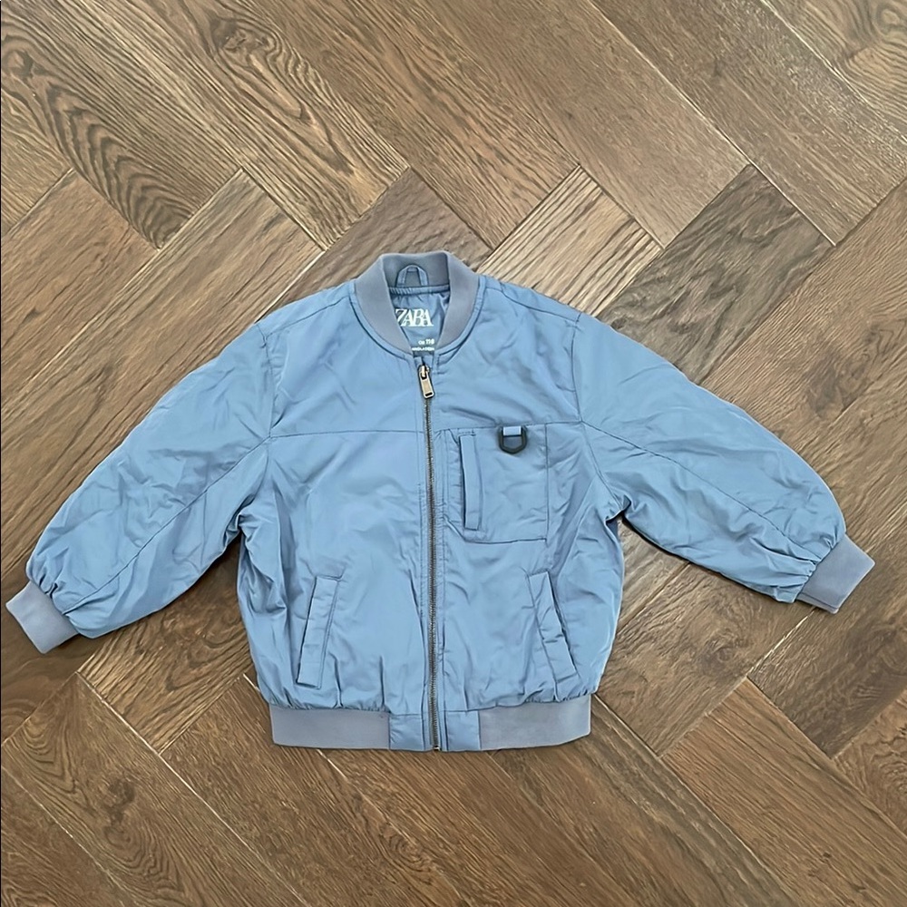 Zara Blue Puffer Jacket with Stand-Up Collar